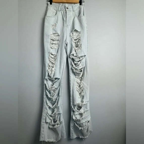 NICHOLE LYNEL Heavy Distressed High Waist Jeans size Small - Picture 1 of 9